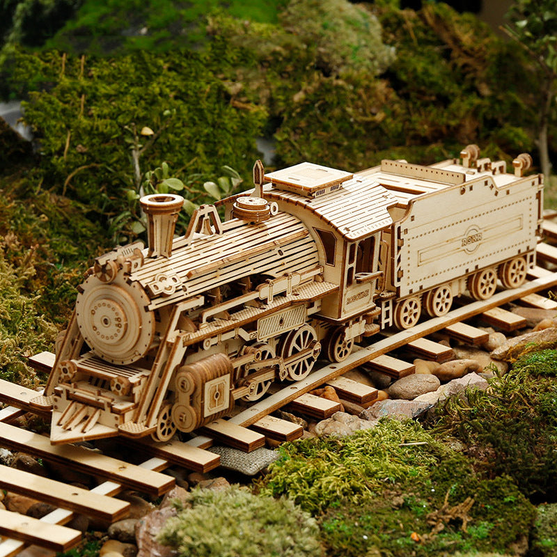 3D Wooden Puzzle Train Model DIY Wooden Train Toy Mechanical Train Model Kit Assembly Model Home Decoration Crafts - LJ Enterprise